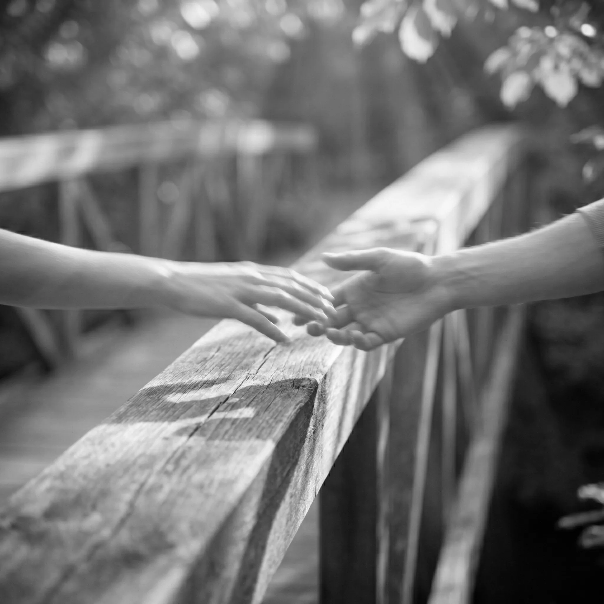 Two hands gently reaching toward each other